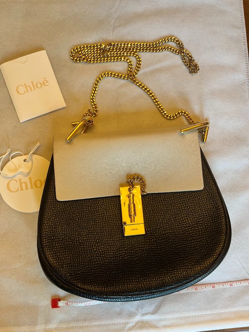 Authentic Chloé Drew Bicolor Leather Crossbody Bag - Black/Cream